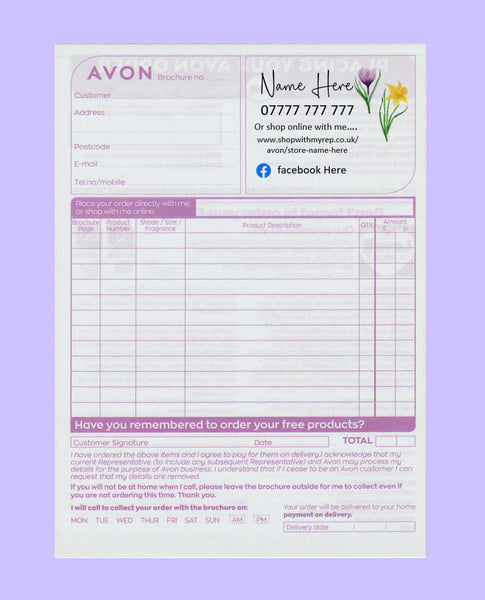 #1576 - Avon Order Form - Downloadable File - Print at home
