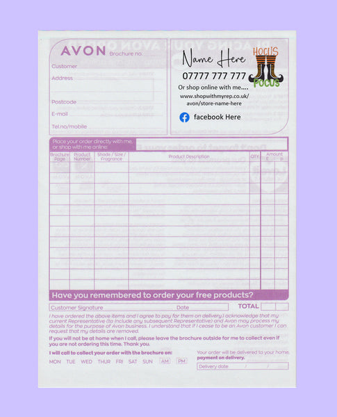 #1582 - Avon Order Form - Downloadable File - Print at home