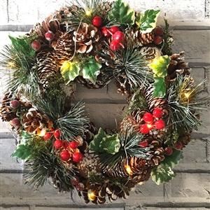 LED Ivy & Pinecone Wreath 35cm